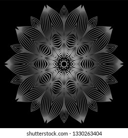 Mandala. For Design, Greeting Card, Invitation, Coloring Book. Arabic, Indian, Motifs. Vector Illustration. Black white grey color