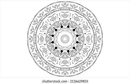 Mandala design, greeting card, tile pattern, sticker, lace pattern and tattoo. decoration for kdp interior design. Isolated on white background, Handwritten vector sign, EPS 10