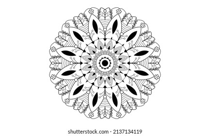 Mandala Design, Grußkarte, Fliesenmuster, Aufkleber, Spitzen-Muster und Tattoo. Dekoration für kdp Innenarchitektur. Einzeln auf weißem Hintergrund, handgeschriebenes Vektorsymbol, EPS10