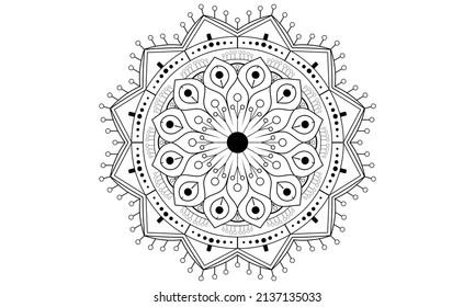 Mandala Design, Grußkarte, Fliesenmuster, Aufkleber, Spitzen-Muster und Tattoo. Dekoration für kdp Innenarchitektur. Einzeln auf weißem Hintergrund, handgeschriebenes Vektorsymbol, EPS10