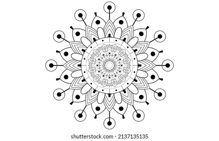 Mandala Design, Grußkarte, Fliesenmuster, Aufkleber, Spitzen-Muster und Tattoo. Dekoration für kdp Innenarchitektur. Einzeln auf weißem Hintergrund, handgeschriebenes Vektorsymbol, EPS10