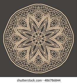 Mandala design hand drawn oriental elements beige on grey background. Template for your designs. vector illustration.