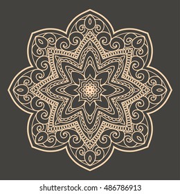 Mandala design hand drawn oriental elements beige on grey background. Template for your designs. vector illustration.