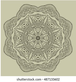 Mandala design hand drawn oriental elements beige on grey background. Template for your designs. vector illustration.