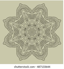 Mandala design hand drawn oriental elements beige on grey background. Template for your designs. vector illustration.