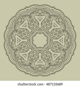 Mandala design hand drawn oriental elements beige on grey background. Template for your designs. vector illustration.