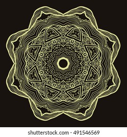 Mandala design hand drawn oriental elements beige on brown background. Template for your designs. vector illustration.