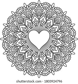 Mandala design with heart shap and copy space in the middle. Vector illustration