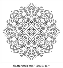 Mandala design illustration. Oriental decorative round ornament can be used for meditation background, stress therapy and coloring page.