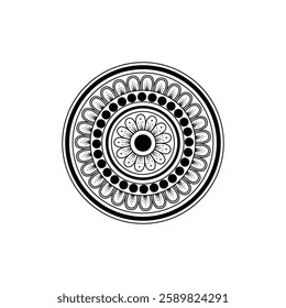 Mandala Design with Intricate Patterns Symmetrical Circular Artwork Featuring Geometric Shapes Floral Motifs Concentric Circles Ornate Border and Zentangle Style Illustration