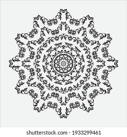 Mandala Design with Leaves. Mandala Background. Oriental Black Flower Mandala Design, Vector illustration.
