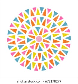 Mandala design in Mexican ethnic style. Colorful triangle shape pattern. Vector illustration