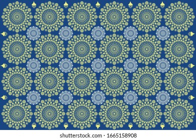 Mandala design on blue background. Indian, Ottoman, Arabic, Asian, Oriental pattern design. Gorgeous & luxury ornamental backdrop. Wedding invitation card in new look. 