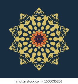 Mandala design on dark background with lines and flower elements for festival decoration on ethnic theme