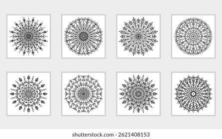 Mandala Design Umriss Vektor rund Form Set Design-Vorlage