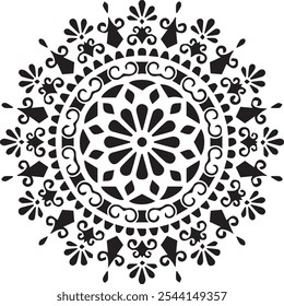 Mandala Design, Imagen PNG. Diseño de mandala negro intrincado - patrón geométrico decorativo. Abstractas patrón de mandala negro - diseño de ornamento geométrico. Arte detallado del mandala - patrón circular elegante.