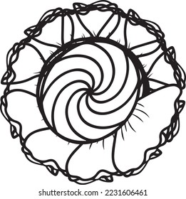 Mandala design realised with candy shapes. This design in its entirety made with black and white patterns