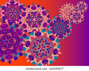 Mandala design, rectangular background. Illustration in oriental style. Hand drawn background. Islam, Arabic, Indian, ottoman. Mandala motif, vector
