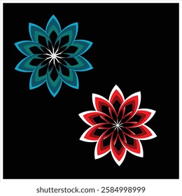 The Mandala design is red white blue with a black background