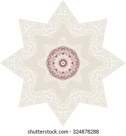 Mandala design. Round paisley pattern, eastern cucumber. Concept image for card, yoga studio, meditation, cushion Indian, Arabic, African or Thai cuisine restaurants ads, tattoo salon.
