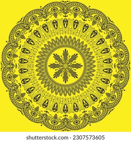 A mandala design is a sacred, symmetrical pattern symbolizing unity, often depicted in intricate geometric shapes and vibrant colors.