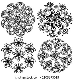 Mandala design set for coloring page, vector background isolate on white background