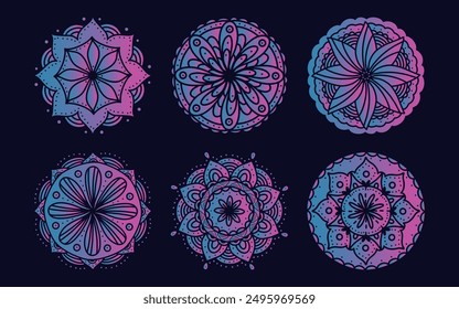 Mandala design set with vibrant gradient color