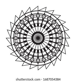 
diseño mandala con adornos de espada afilados. adecuado para henna, tatuajes, símbolos de armas étnicas, patrones, etc.