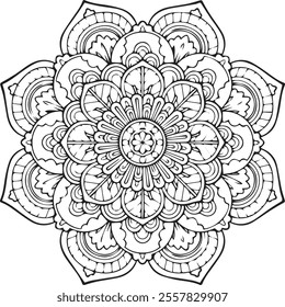 Mandala Design. Simple mandala design for coloring. Vector floral mandala. Geometric ornamental mandalas. Mandala flower art coloring pages.