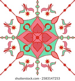 Mandala Design with soft green,pinkand red Creatd for relaxtion and meditation for  round keychain, mug, basball cap or any project.