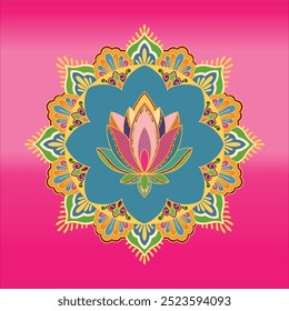 
A mandala design is a symmetrical, circular pattern representing unity, balance, and wholeness. It typically begins with a central point or intricate shape, such as a flower or geometric figure