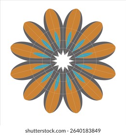 Mandala design with symmetrical patterns and abstract geometric shapes. Suitable for digital decoration, design elements and artistic backgrounds.