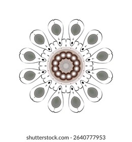 Mandala design with symmetrical patterns and abstract geometric shapes. Suitable for digital decoration, design elements and artistic backgrounds.