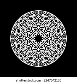 Plantilla de diseño de Mandala con fondo negro