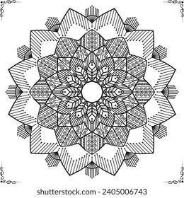 Plantilla de diseño de Mandala, Ilustración de color blanco y negro
