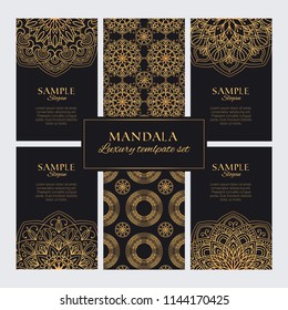 Mandala design template vector collection. Set of luxury golden decorative indian ornaments and patterns for identity, web and prints