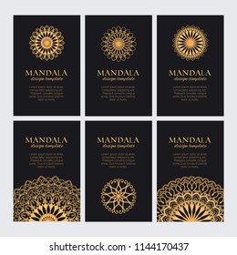 Mandala design template vector collection. Set of luxury golden decorative ornaments for logo, identity, web and prints. Round arabic elements