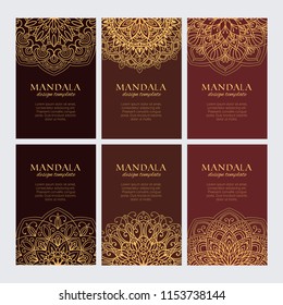 Mandala design template vector collection. Set of luxury golden oriental ornaments on brown backgrounds for identity, web and prints