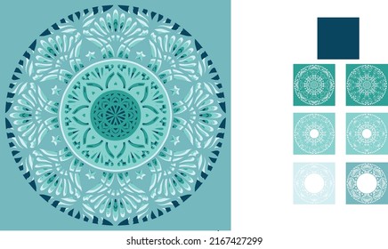 Mandala design. This design consists of several layers. You can change the color and size of the design. Cut each layer and glue together.