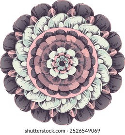 A mandala design of a variant color rose