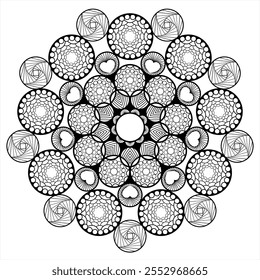 Mandala mit verschiedenen Mustern zum Färben Buchseite.  Kreisförmige Vektorgrafik mit Ornamenten