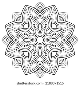 Patrón de arte digital de Mandala. Arte en la pared. Libro de Colores Patrón de encaje El tatuaje. Diseño de papel pintado Camisa y azulejos Diseño de pegatinas, adorno de círculo decorativo de estilo oriental étnico