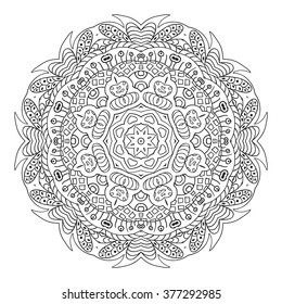 Mandala. Doodle drawing. Round coloring