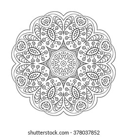 Mandala. Doodle drawing. Round ornament. Coloring