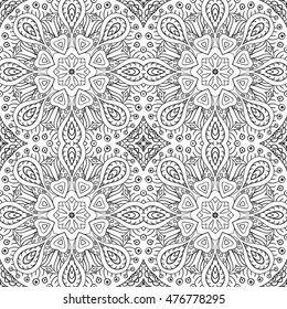 Mandala doodle drawing. seamless ornament. Ethnic motives. Hearts Coloring