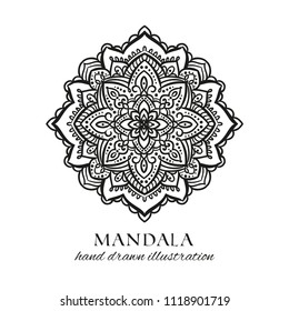 Mandala doodle hand drawn vector illustration for coloring. Black and white anti stress decorative ethnic ornament. Oriental design element