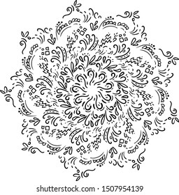 Mandala. doodle leaves, floral pattern. Oriental indian, chinese style. Circled element for design. Flower pattern isolated on white background. Logo template. Vector illustration