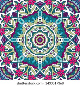 Mandala doodle lines decorated background. Abstract geometric tiled boho ethnic seamless pattern ornamental. Hand drawn hipster tangle graphic print