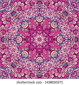 Mandala doodle lines decorated background. Abstract geometric tiled boho ethnic seamless pattern ornamental. Geometric mandala frame border