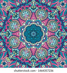 Mandala doodle lines decorated background. Abstract geometric vector tiled boho ethnic seamless pattern ornamental.
